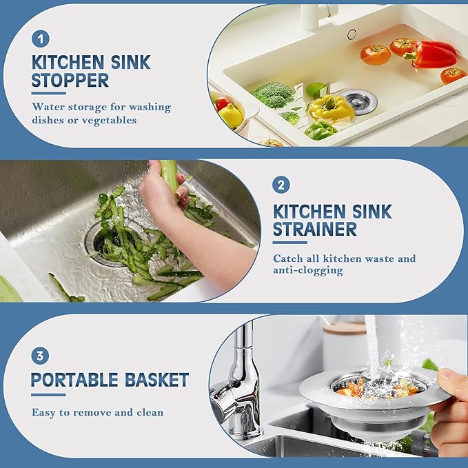 š„LAST DAY 49% OFF-Upgraded 3 in 1 Kitchen Sink Drain Strainer